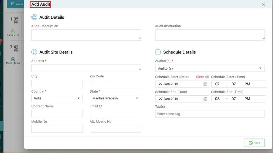 The Add Audit form