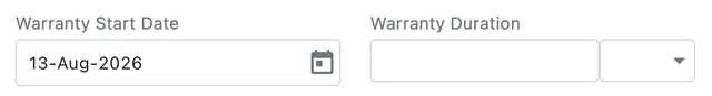 Warranty Start Date beside Warranty Duration, with a number and a unit