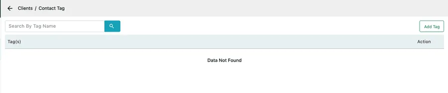 The Contact Tag list, empty, with an Add Tag button