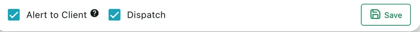 The footer of the Create New form: Alert to Client, Dispatch and Save