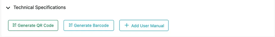 Generate QR Code, Generate Barcode and Add User Manual on a unit with no codes yet