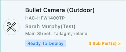 A unit in the list showing a "3 Sub Part(s)" badge next to its status