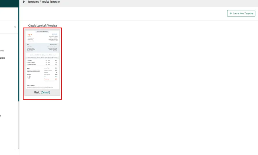 The invoice template list