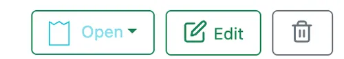 The three buttons at the top right of an expense: the status dropdown, Edit and the delete bin