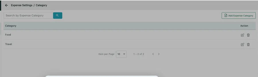 The Expense Category list with Food among its entries
