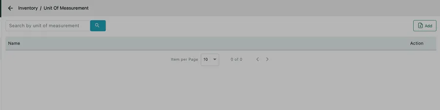The Unit Of Measurement list, empty, with an Add button