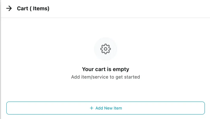 The empty cart inside the job form, with Add New Item
