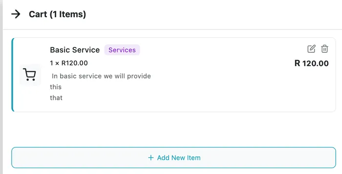 The job's cart with Basic Service added as a priced line at R120.00
