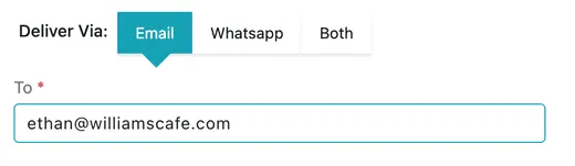 The delivery options: Email, Whatsapp or Both