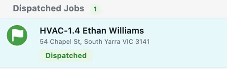 The Dispatched filter selected, narrowing the list to a single dispatched job