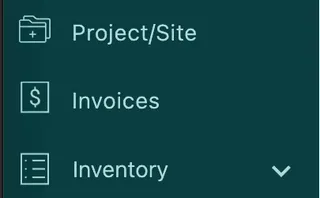 The main menu, with Invoices between Project/Site and Inventory