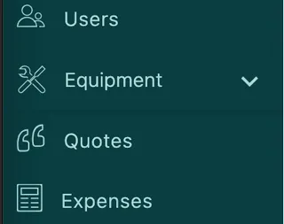 The main menu, with Quotes between Equipment and Expenses