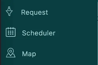 The main menu, with Scheduler between Request and Map
