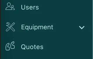 The main menu with the Users entry between Contracts and Equipment