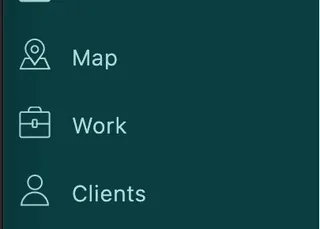 The main menu, with Work between Map and Clients