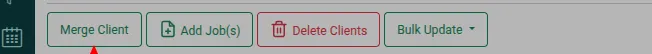 The bulk action bar above the client table: Merge Client, Add Job(s), Delete Clients and Bulk Update