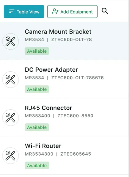 The unit list: four units, each with model number, serial number and current status