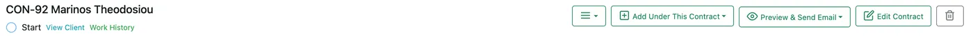 The contract action bar with Add Under This Contract, Preview and Send Email, Edit Contract, and delete