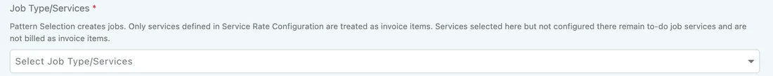 Job Type/Services with a note explaining that only services defined in Service Rate Configuration are treated as invoice items