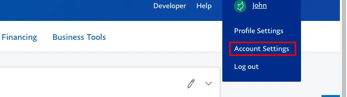 PayPal's profile menu with Account Settings