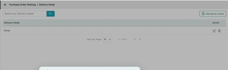 The Delivery Mode list with a single entry, and an Add Delivery Mode button