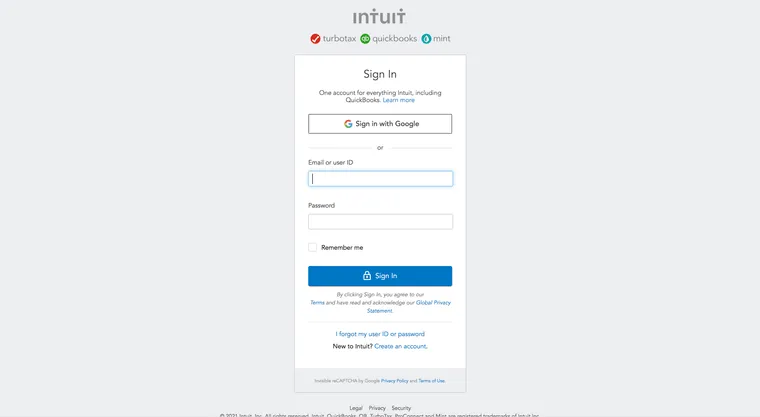 The Intuit sign-in page
