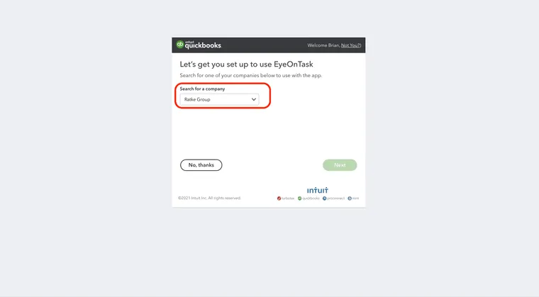 The QuickBooks company picker