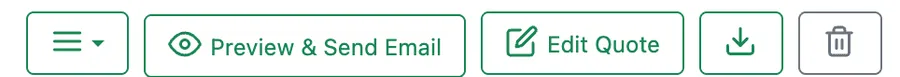 The quote action bar: the menu, Preview & Send Email, Edit Quote, download and delete