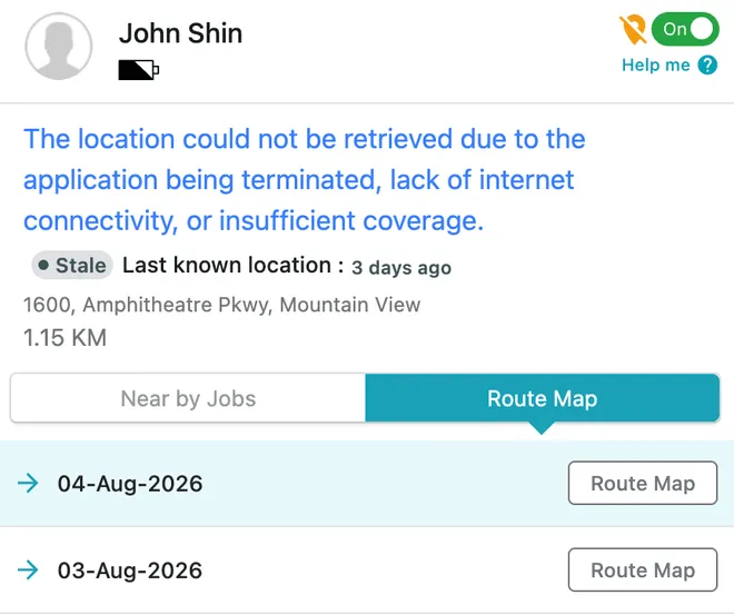 The Route Map tab listing recorded days, each with a Route Map button