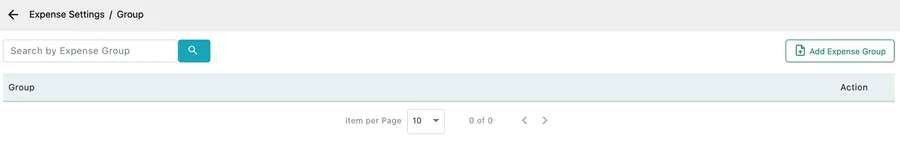 The Group screen: a search box, an Add Expense Group button and an empty list