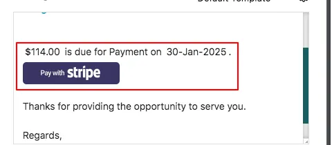 The invoice email message with the Pay with Stripe button