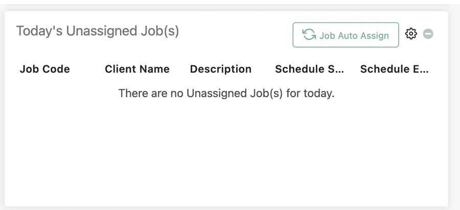 Today's Unassigned Job(s) table with a Job Auto Assign button