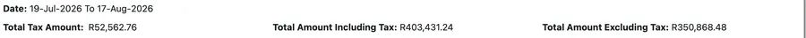 The three period totals: Total Tax Amount, Total Amount Including Tax and Total Amount Excluding Tax