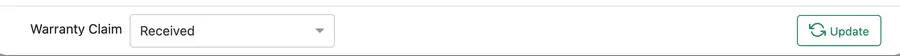 The form footer with a Warranty Claim status dropdown and the Update button