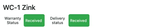 The claim header showing Warranty Status and Delivery status, both Received