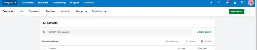 Xero's Contacts screen, where synced clients arrive