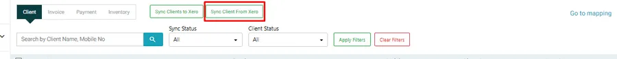 The Client tab with Sync Client From Xero highlighted