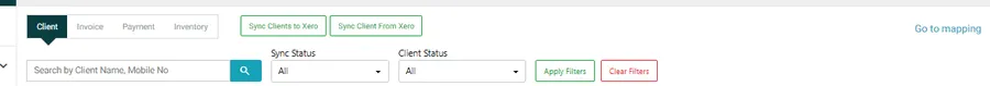 The Client tab with Sync Clients to Xero and Sync Client From Xero